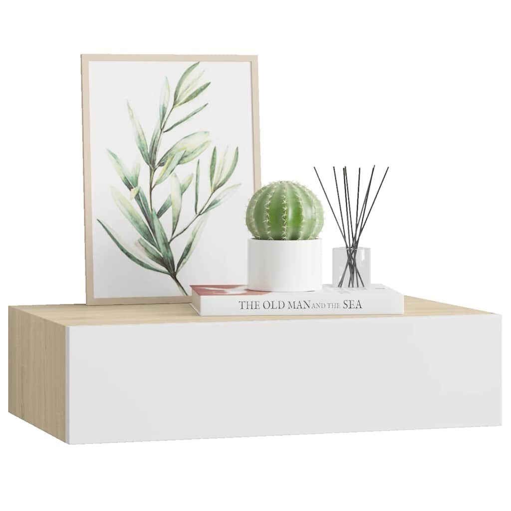 vidaXL Wandschap met lade 40x23,5x10 cm MDF eikenkleurig en wit