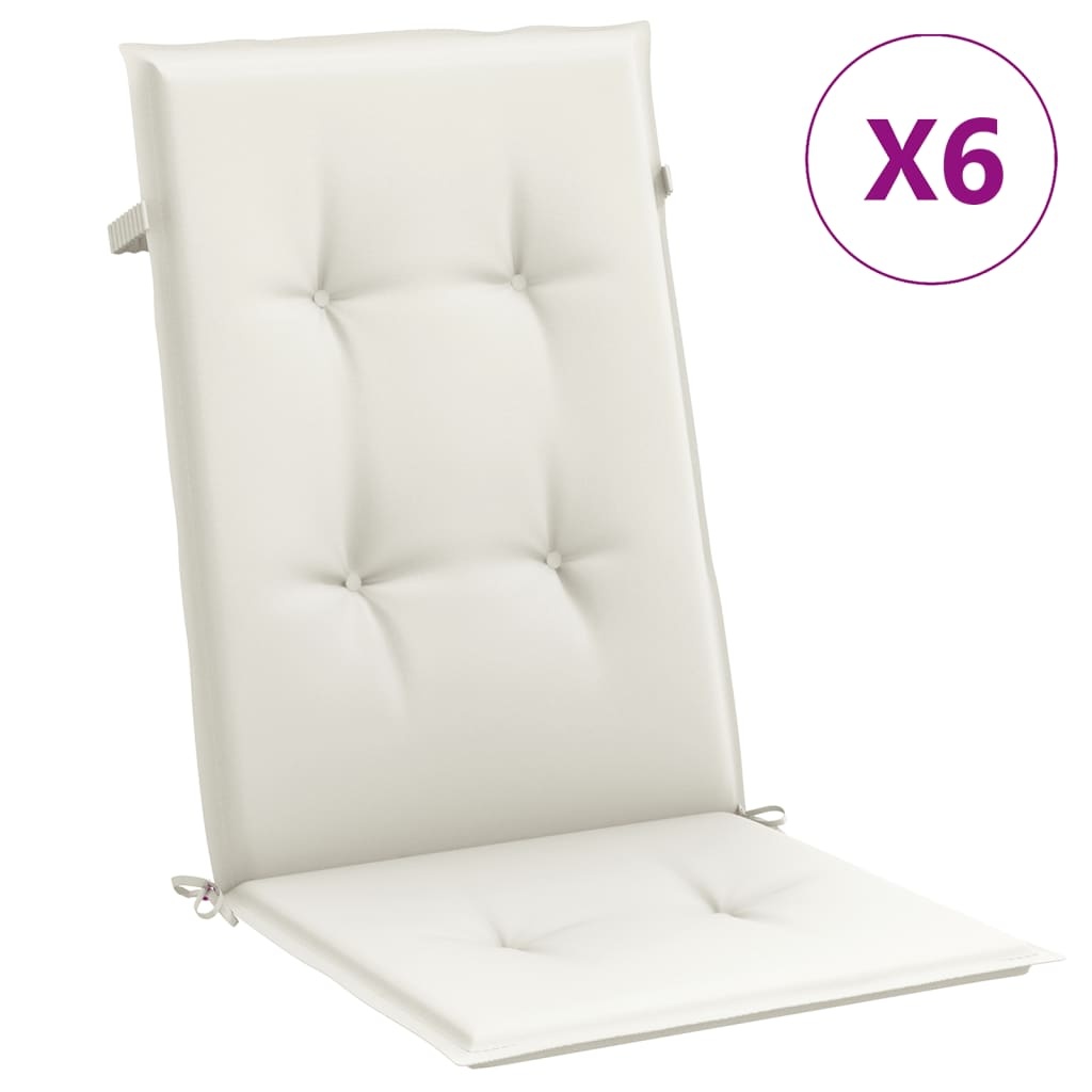 vidaXL Stoelkussens 6 st hoge rug 120x50x4 cm stof gemêleerd crème