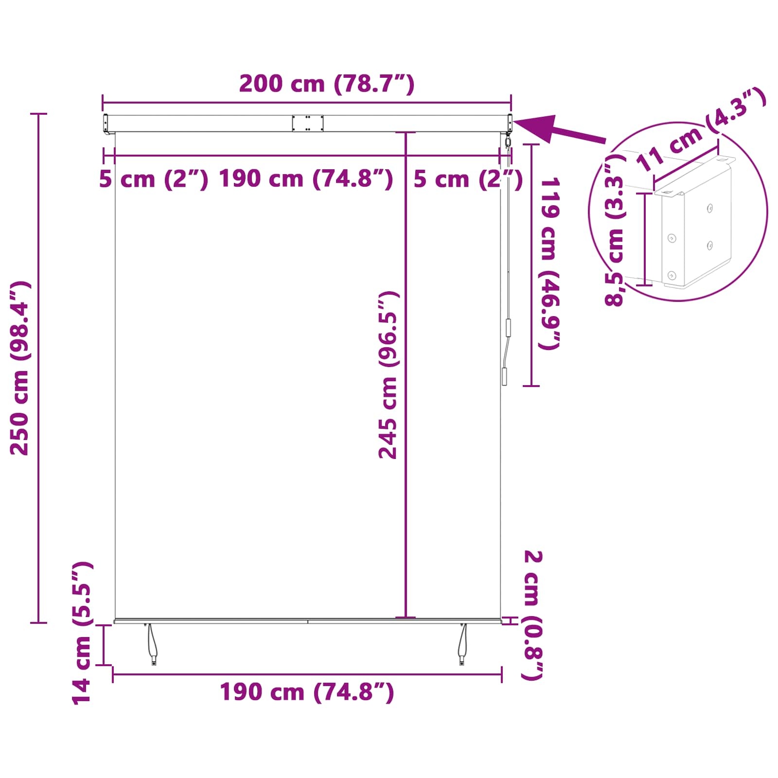 vidaXL Rolgordijn Crèmekleurig 200 x 250 cm Stof en Aluminium