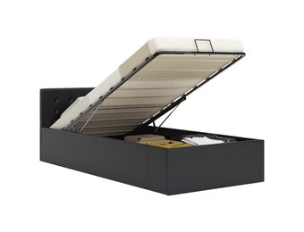 Zwart Kunstleer Bedframe met Opbergruimte & Hydraulisch Mechanisme (90x200 cm) - 35% Korting