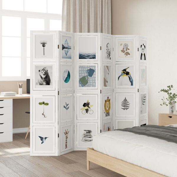 Wit Kamerscherm met 6 Panelen, Massief Paulowniahout - 60% Korting
