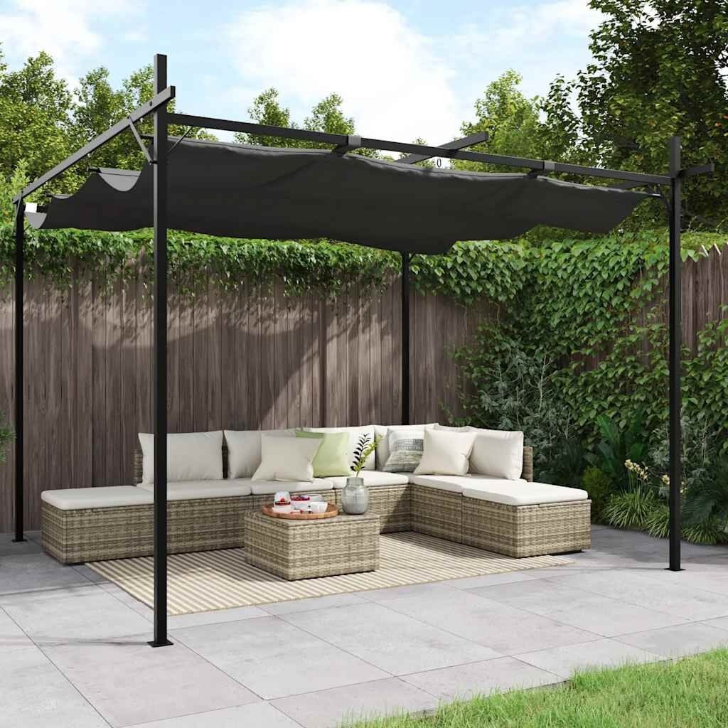 Pergola met uitschuifbaar dak, 295x292x230 cm, Antraciet - 30% Korting