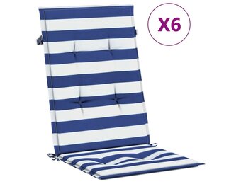 vidaXL Stoelkussens Hoge Rug 6 Stuks Gestreept Wit & Blauw - 34% Korting