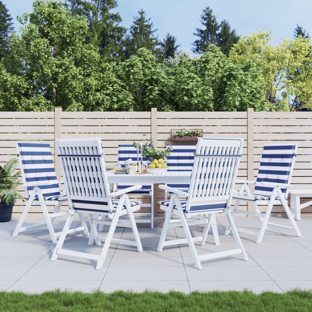 vidaXL Stoelkussens Hoge Rug 6 Stuks Gestreept Wit & Blauw - 34% Korting