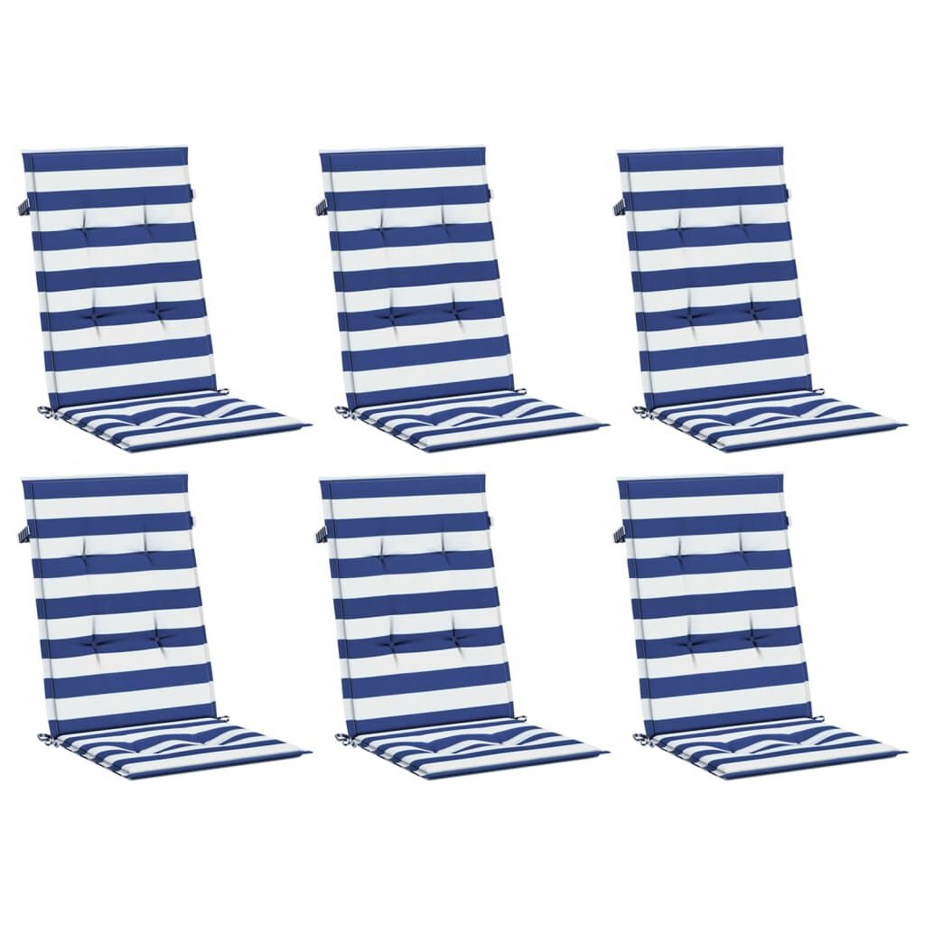 vidaXL Stoelkussens Hoge Rug 6 Stuks Gestreept Wit & Blauw - 34% Korting