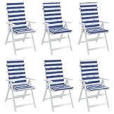 vidaXL Stoelkussens Hoge Rug 6 Stuks Gestreept Wit & Blauw - 34% Korting