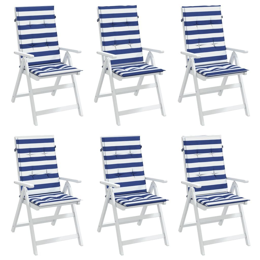 vidaXL Stoelkussens Hoge Rug 6 Stuks Gestreept Wit & Blauw - 34% Korting