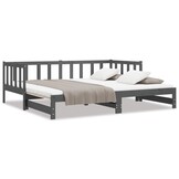 vidaXL Slaapbank uitschuifbaar massief grenenhout grijs 2x(90x190) cm