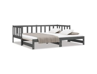 vidaXL Slaapbank uitschuifbaar massief grenenhout grijs 2x(90x190) cm