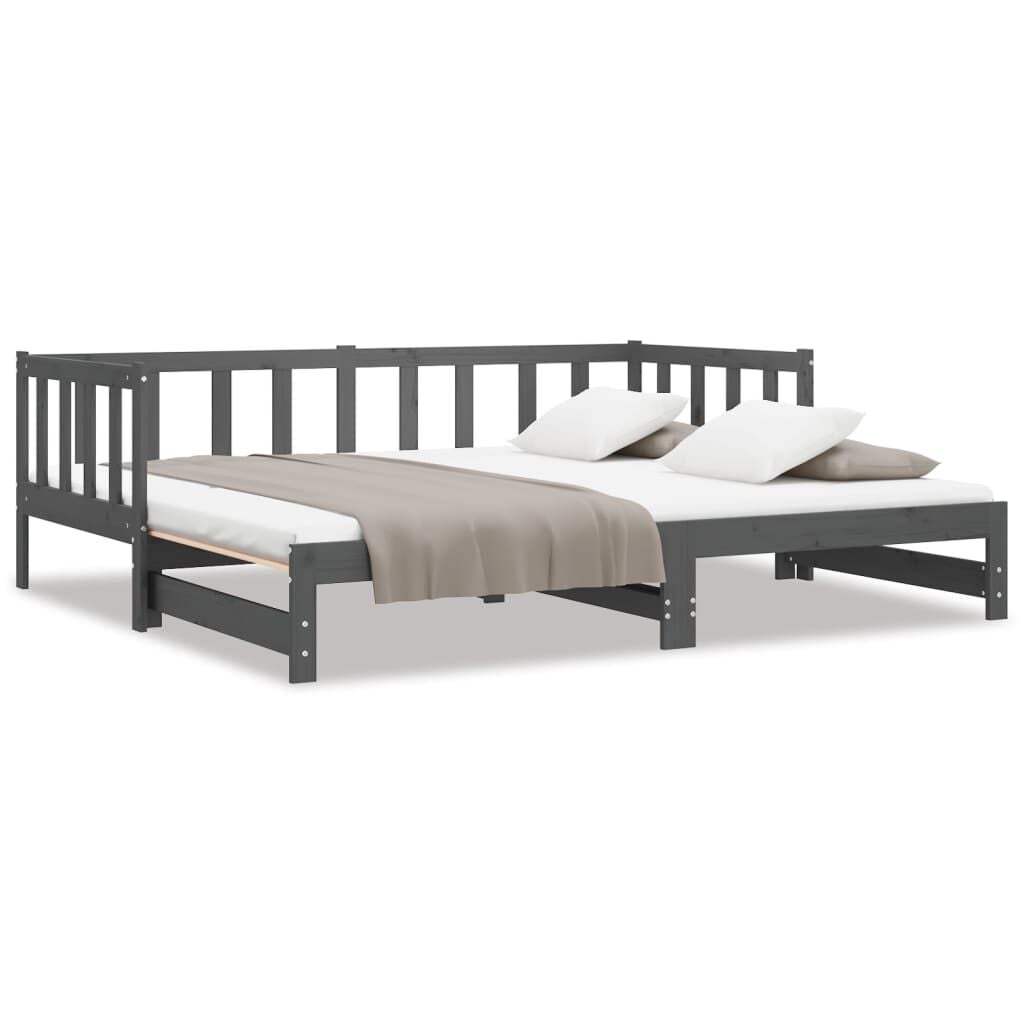 vidaXL Slaapbank uitschuifbaar massief grenenhout grijs 2x(90x190) cm