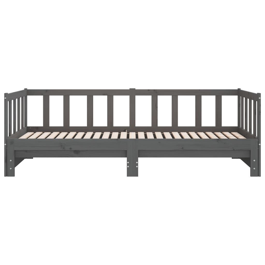vidaXL Slaapbank uitschuifbaar massief grenenhout grijs 2x(90x190) cm