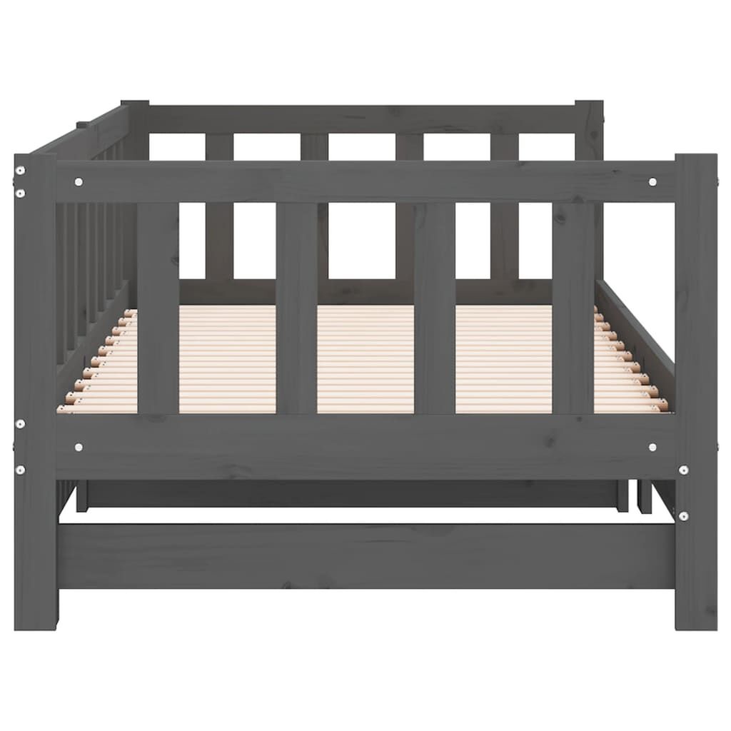 vidaXL Slaapbank uitschuifbaar massief grenenhout grijs 2x(90x190) cm