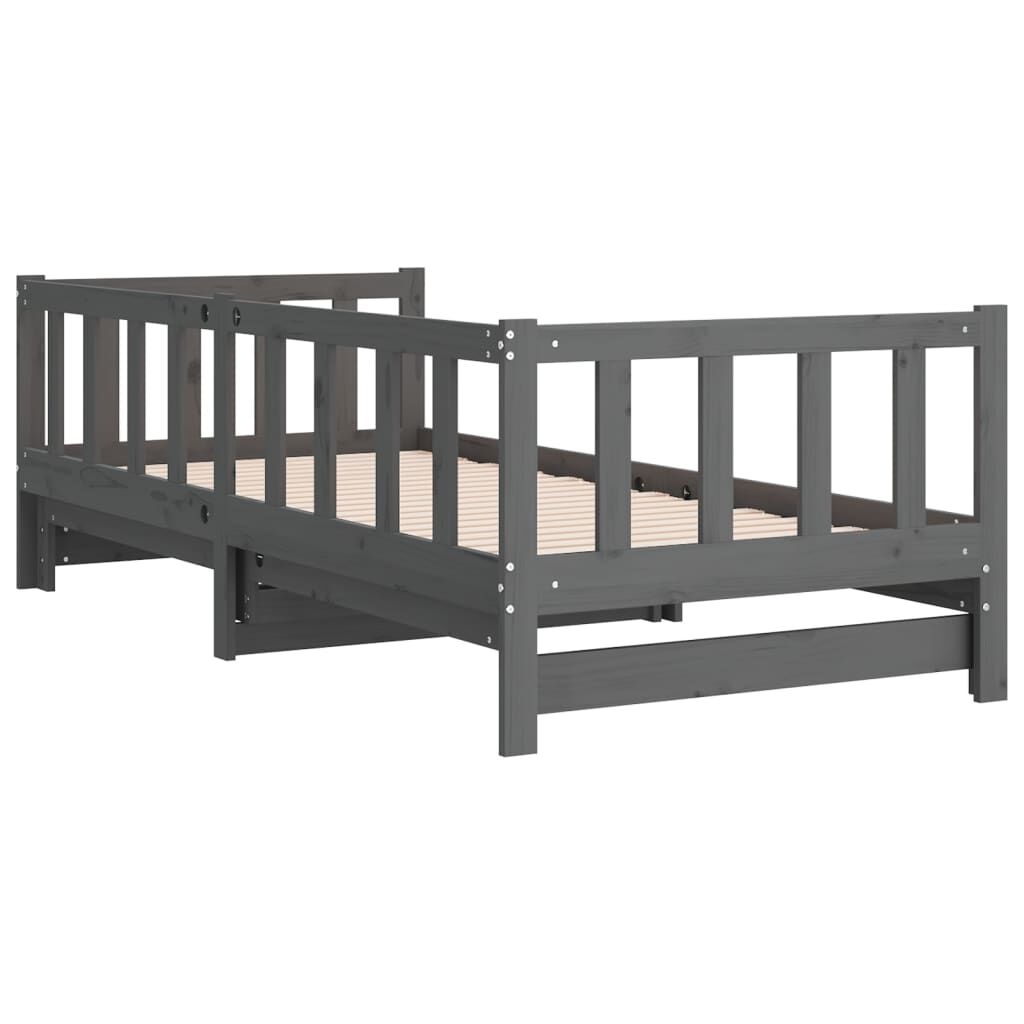 vidaXL Slaapbank uitschuifbaar massief grenenhout grijs 2x(90x190) cm