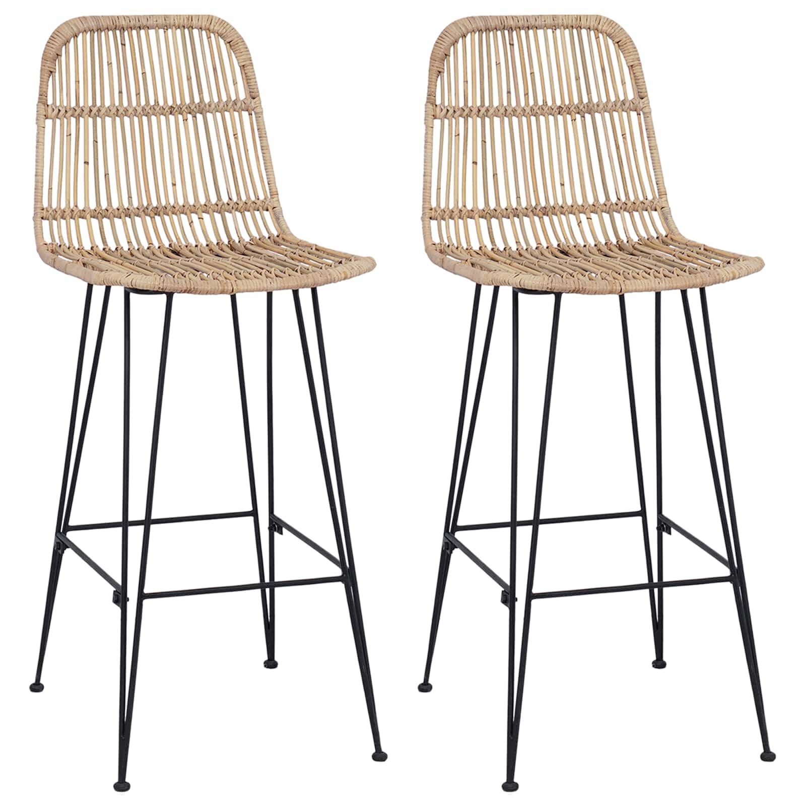 vidaXL Barkruk 2 st Naturel 44 x 55 x 109 cm Rattan en staal