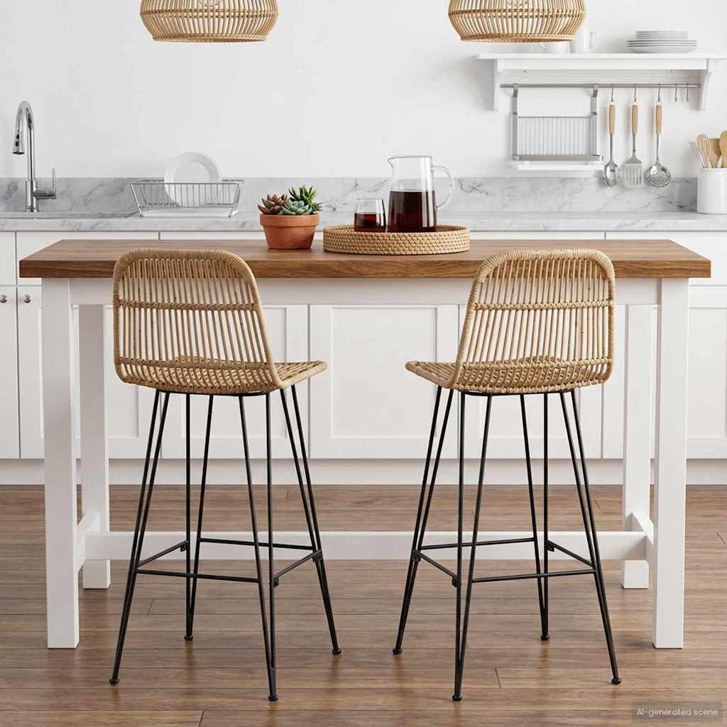 vidaXL Barkruk 2 st Naturel 44 x 55 x 109 cm Rattan en staal
