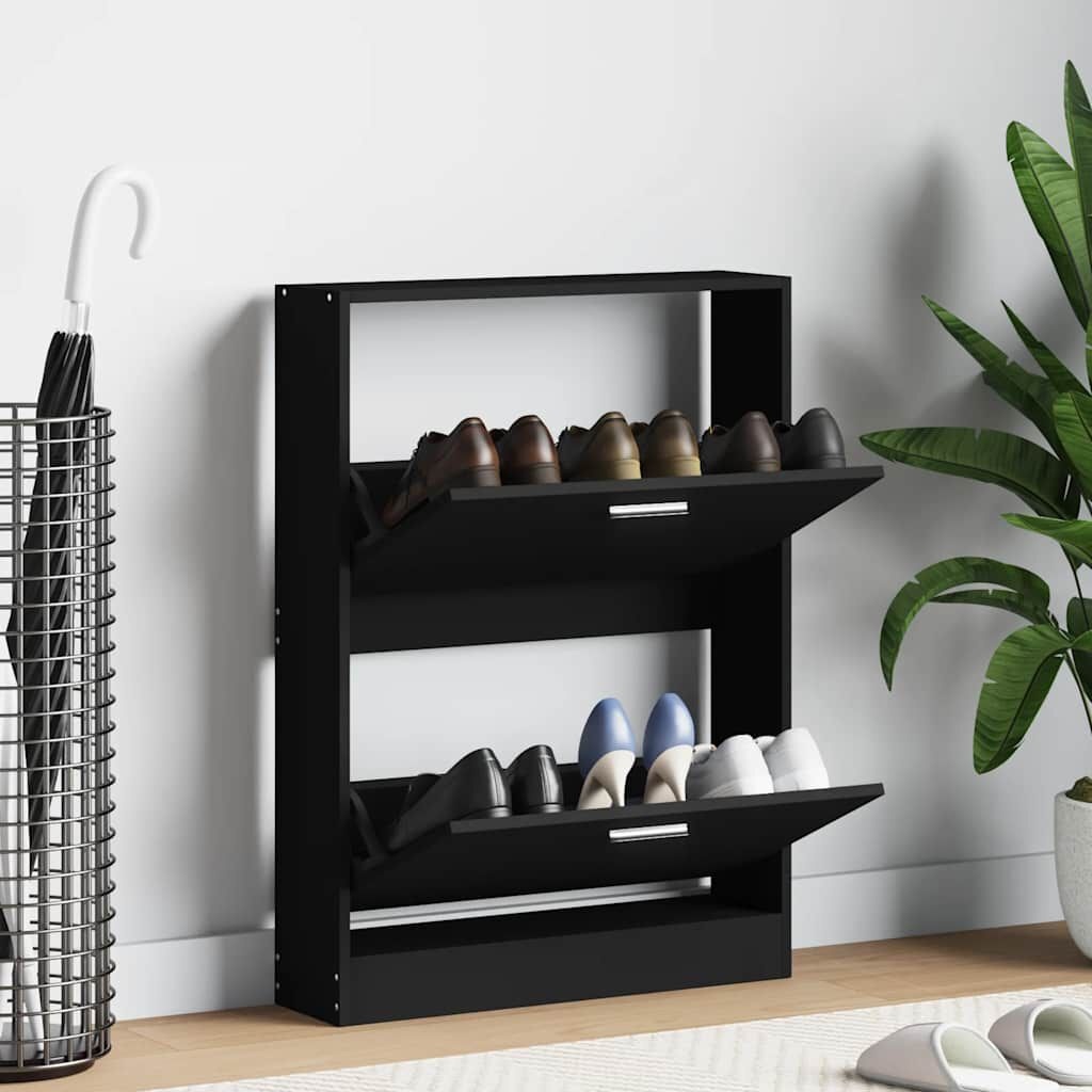 vidaXL Schoenenkast 59x17x81 cm bewerkt hout zwart