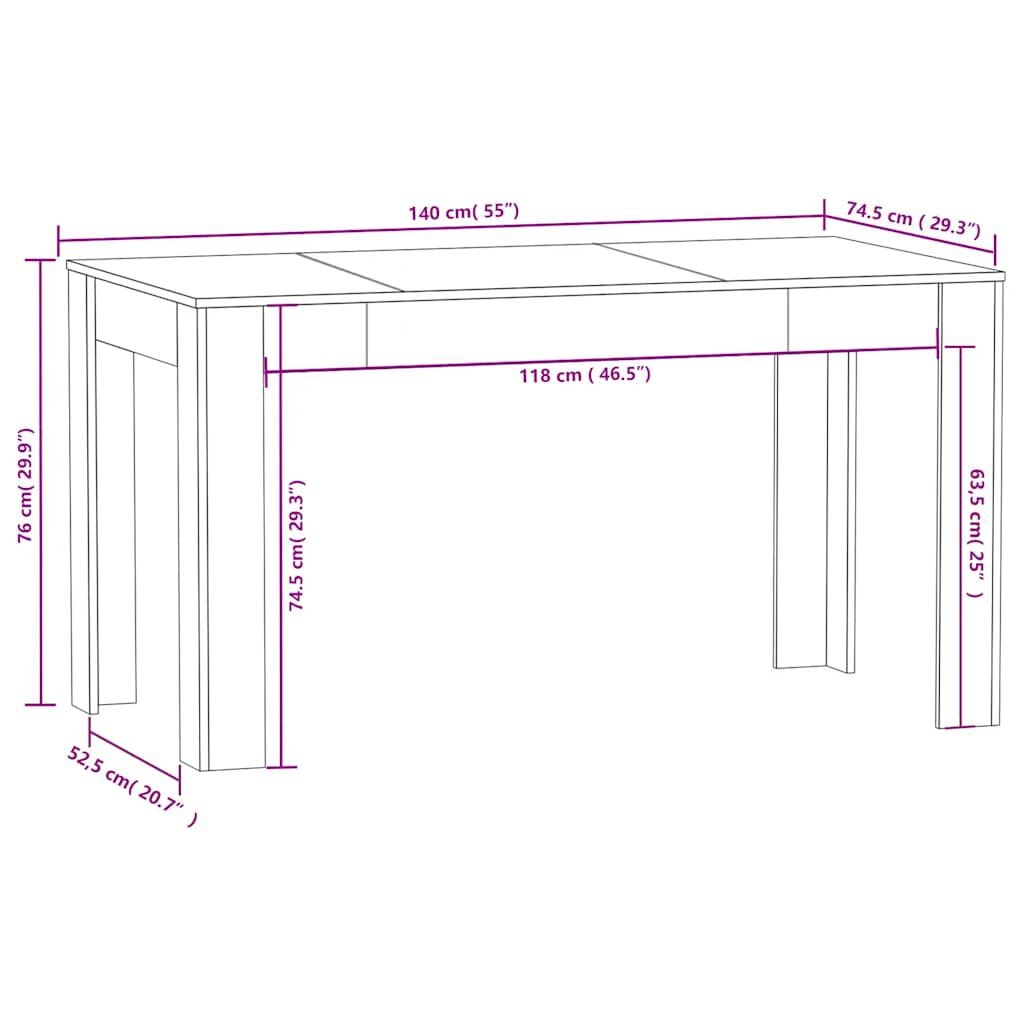 vidaXL Eettafel 140x74,5x76 cm spaanplaat zwart