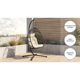 Inklapbare hangstoel egg chair - zwart - beige kussens