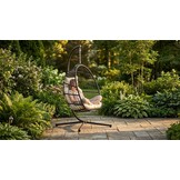 Inklapbare hangstoel egg chair - zwart - beige kussens