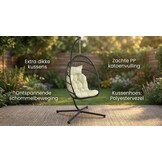 Inklapbare hangstoel egg chair - zwart - beige kussens