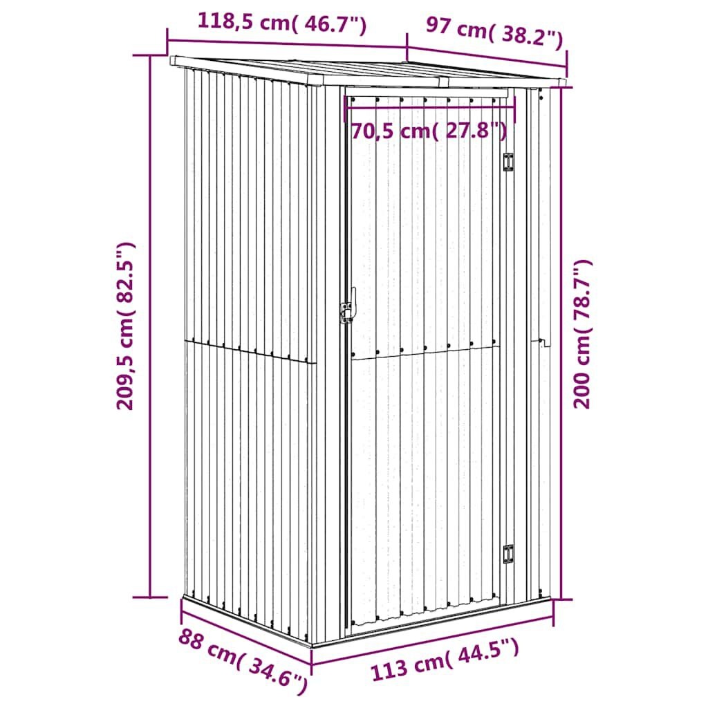vidaXL Tuinschuur 118,5x97x209,5 cm gegalvaniseerd staal antraciet