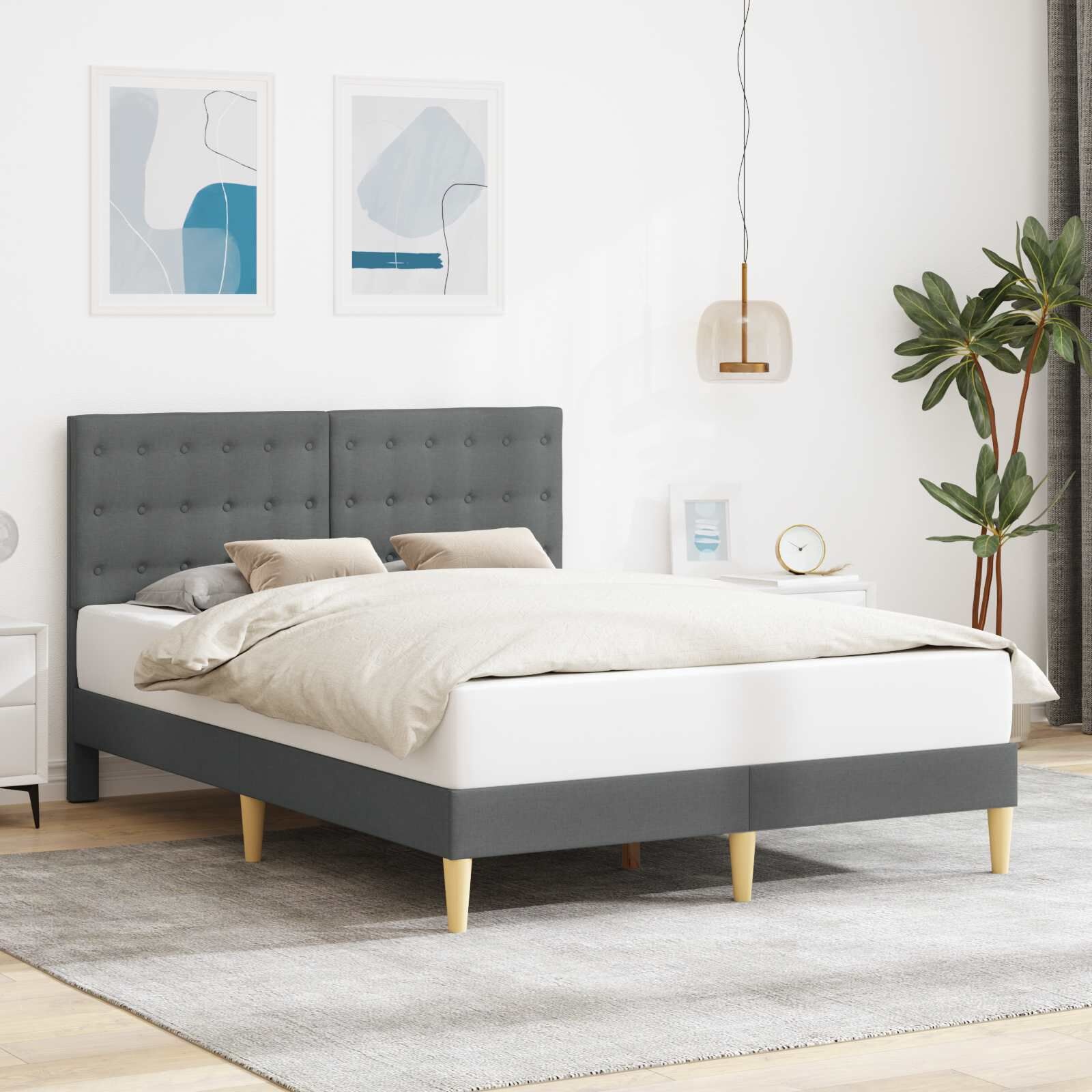 vidaXL Bedframe met hoofdeinde Donkergrijs 160 x 200 cm Stof
