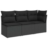 vidaXL Tuinbank 3-zits met kussens poly rattan zwart