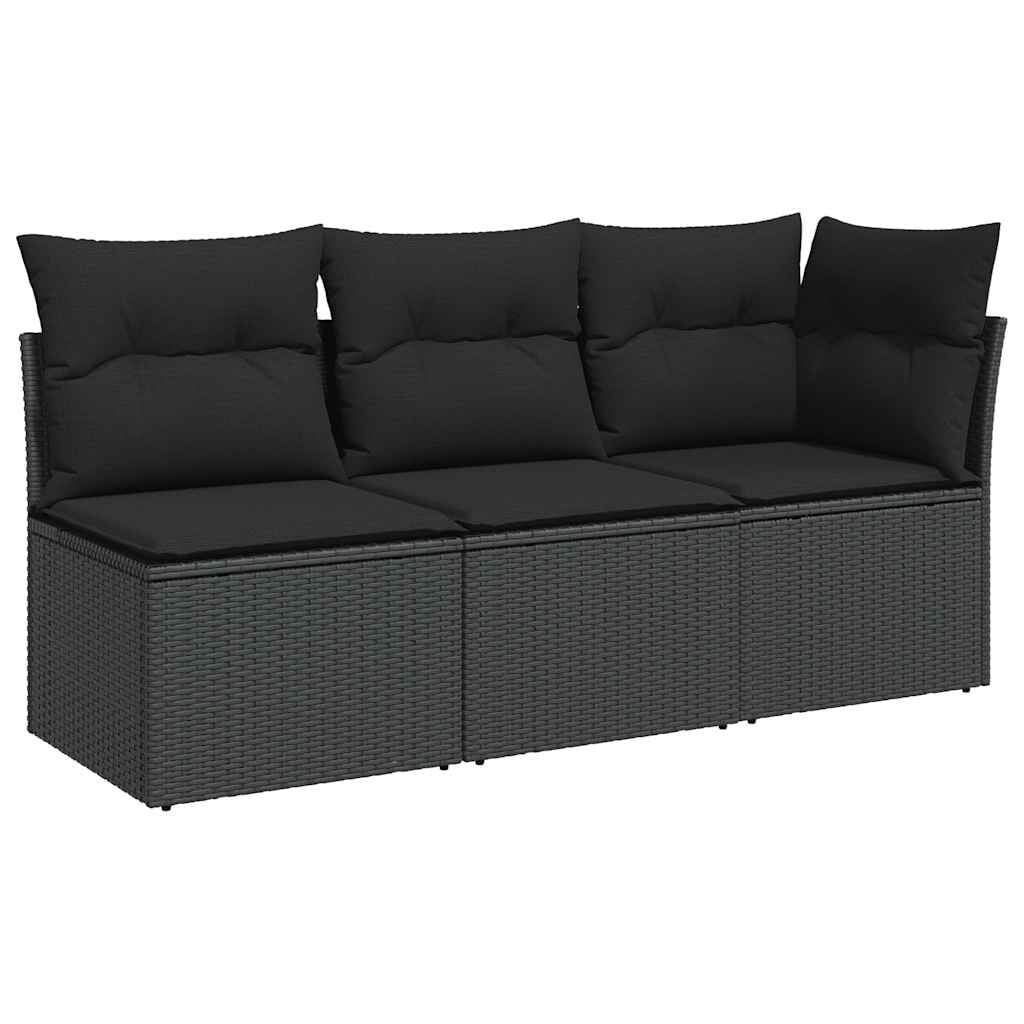 vidaXL Tuinbank 3-zits met kussens poly rattan zwart
