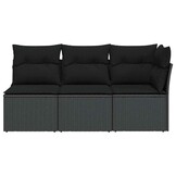 vidaXL Tuinbank 3-zits met kussens poly rattan zwart