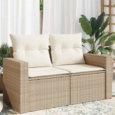 vidaXL Tuinbank 2-zits met kussens poly rattan beige
