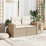 vidaXL Tuinbank 2-zits met kussens poly rattan beige