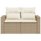 vidaXL Tuinbank 2-zits met kussens poly rattan beige