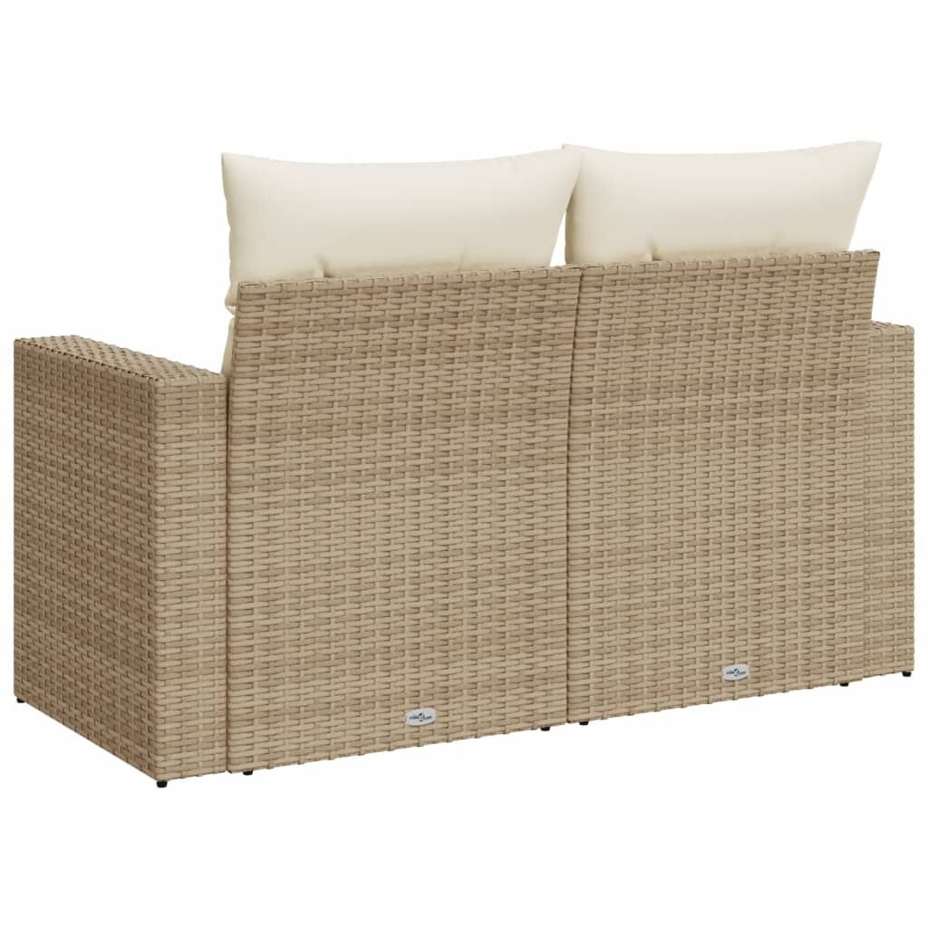 vidaXL Tuinbank 2-zits met kussens poly rattan beige