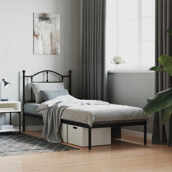 vidaXL Bedframe met hoofdbord metaal zwart 90x190 cm