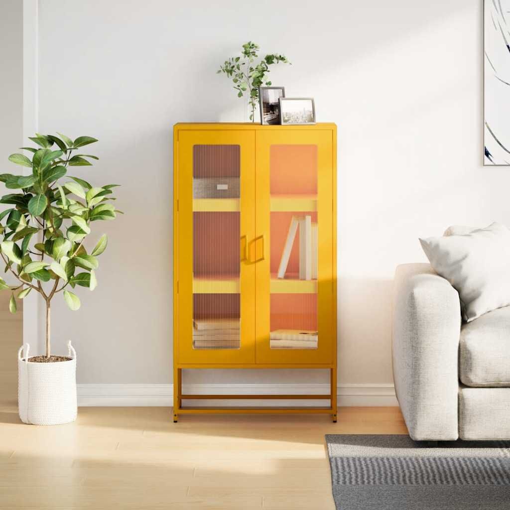 vidaXL Hoge kast 68x39x123 cm staal mosterdgeel