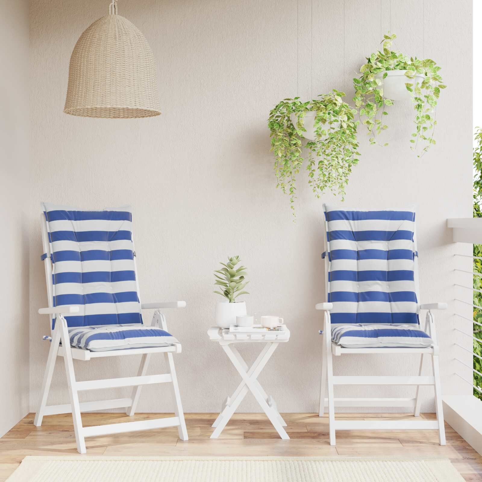 vidaXL Buiten Kussen 2 st Stof Blauw en Wit 120 x 50 x 7 cm