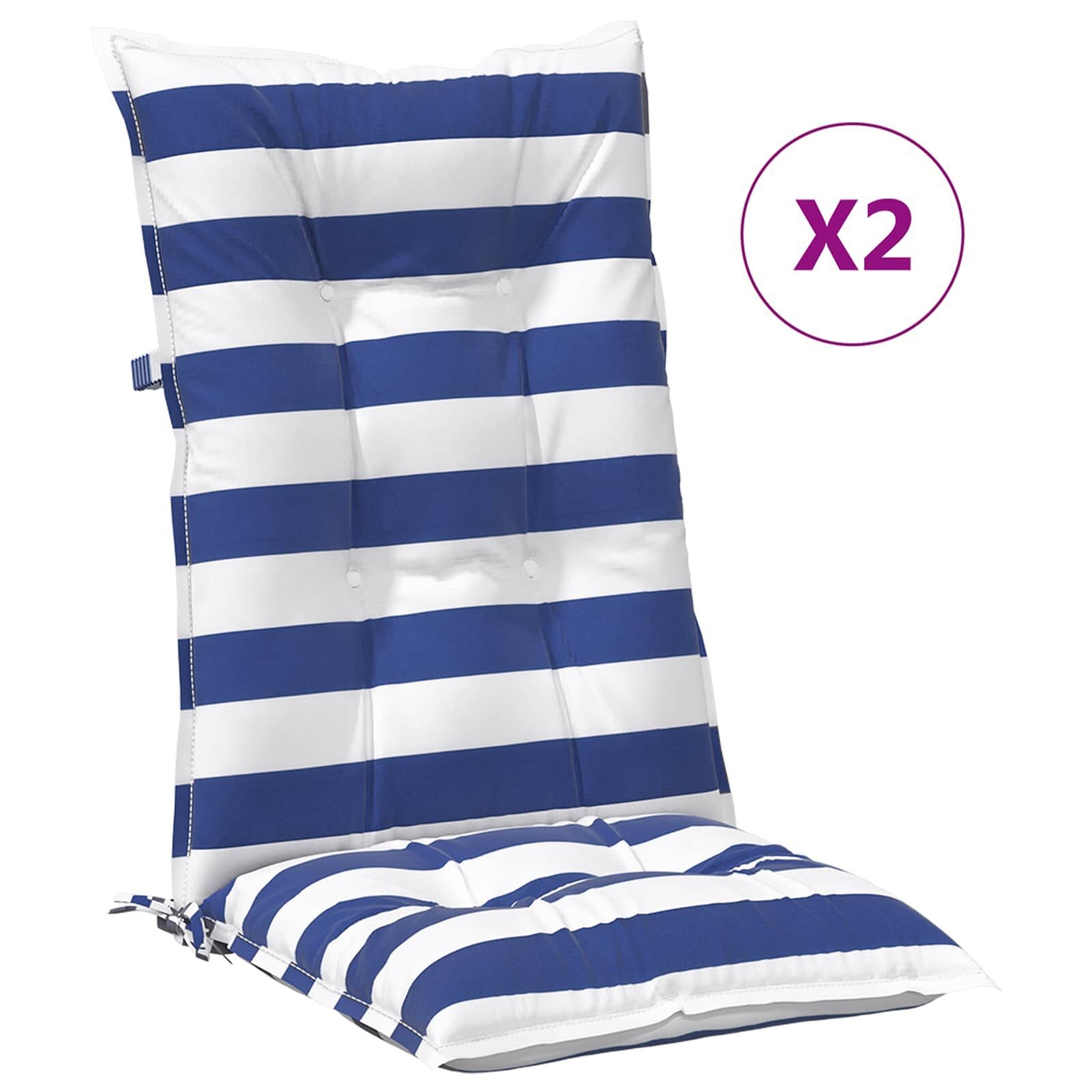 vidaXL Buiten Kussen 2 st Stof Blauw en Wit 120 x 50 x 7 cm