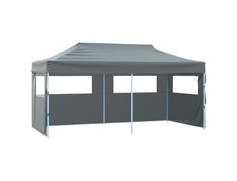 vidaXL Partytent met 4 zijwanden inklapbaar 3x6 m staal antraciet
