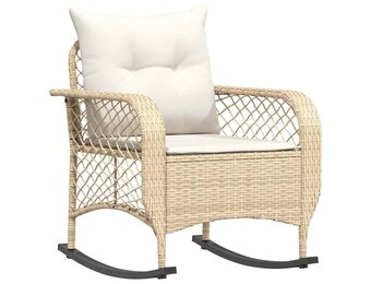 vidaXL Tuinschommelstoel met kussens poly rattan beige