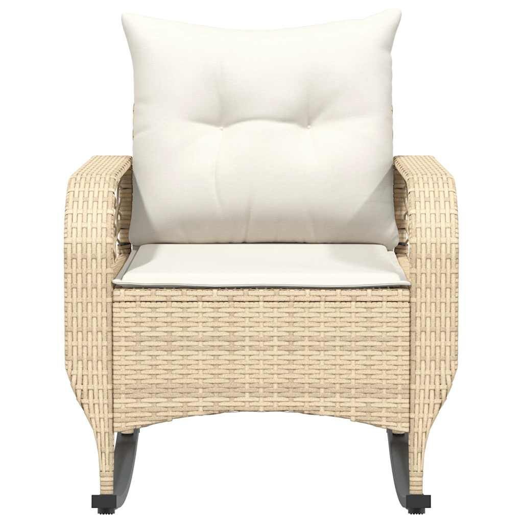 vidaXL Tuinschommelstoel met kussens poly rattan beige
