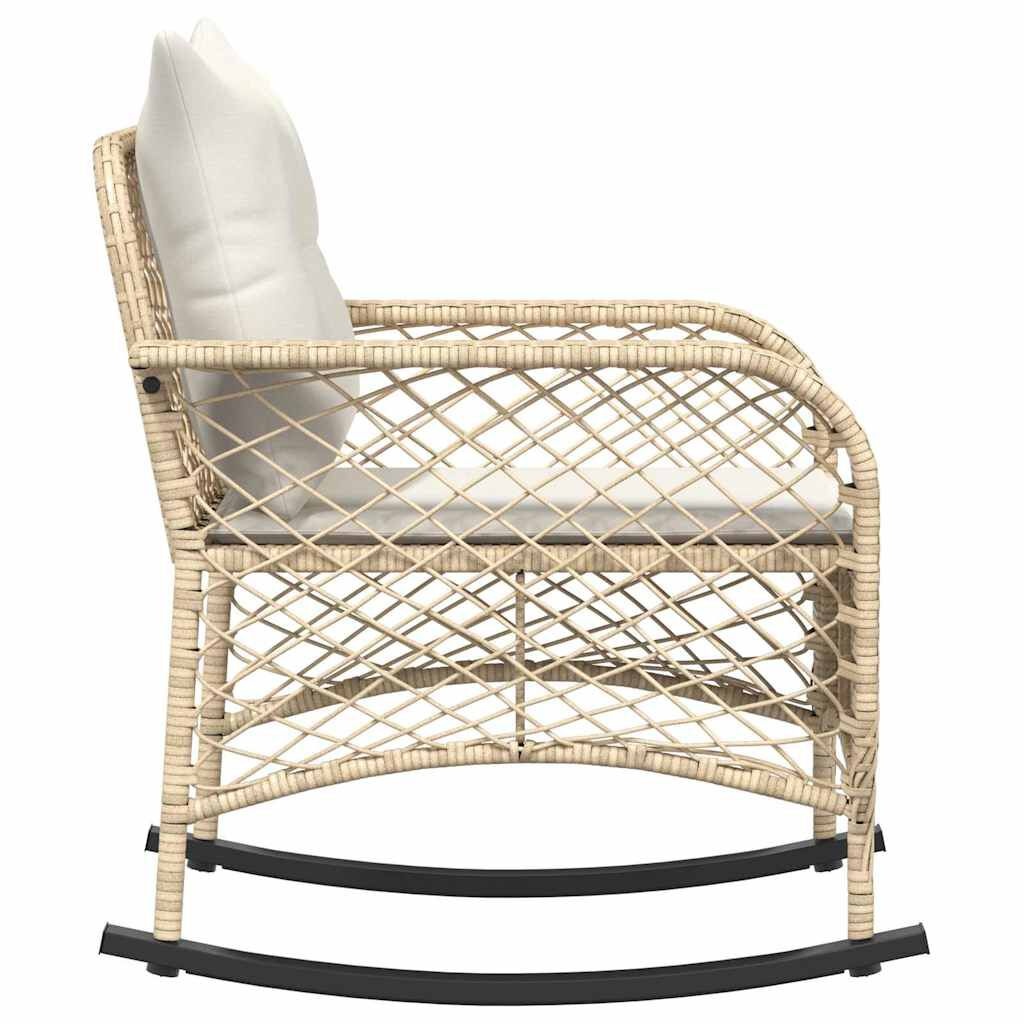 vidaXL Tuinschommelstoel met kussens poly rattan beige