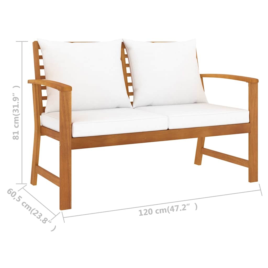 vidaXL Tuinbank 120 cm en crèmekleurig kussen acaciahout
