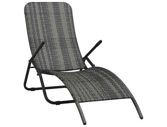 vidaXL Ligbed inklapbaar poly rattan grijs