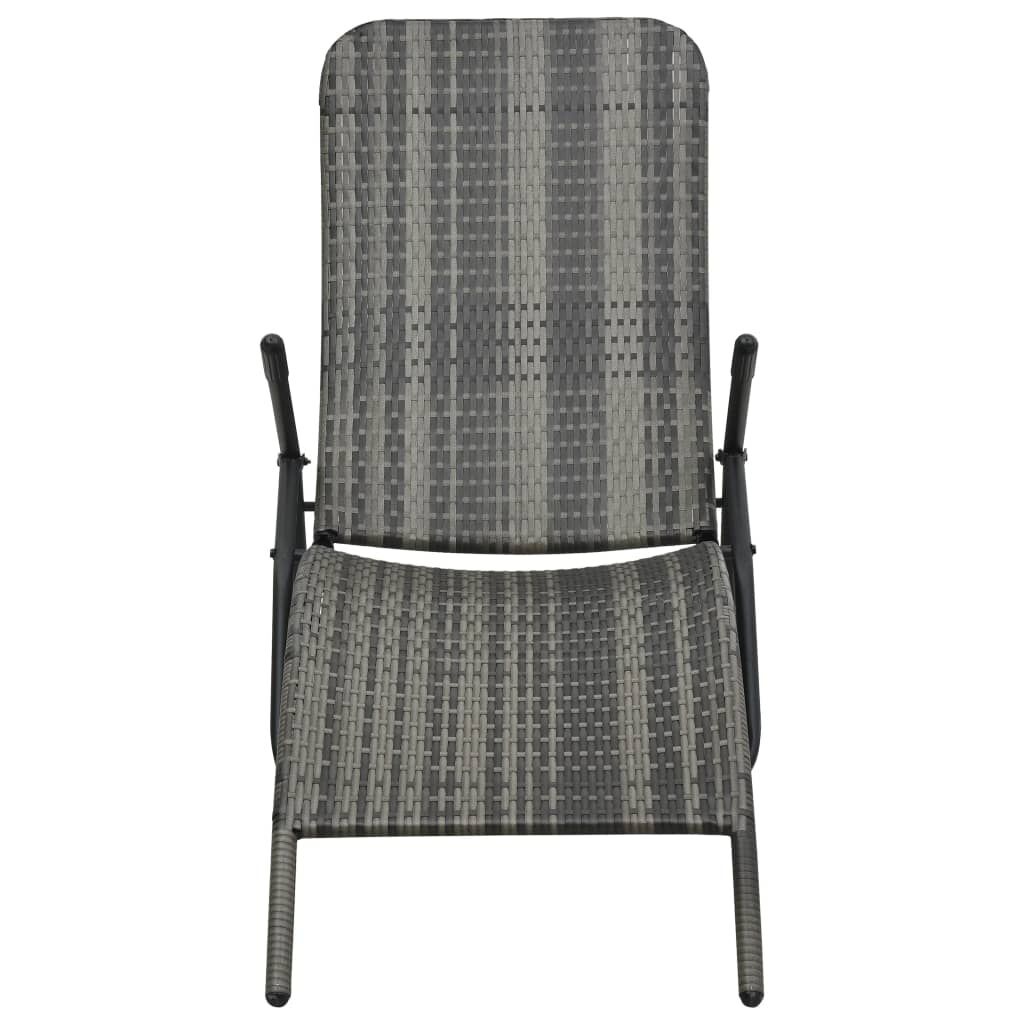 vidaXL Ligbed inklapbaar poly rattan grijs