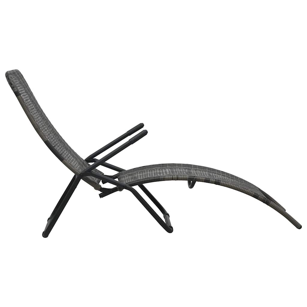 vidaXL Ligbed inklapbaar poly rattan grijs