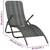 vidaXL Ligbed inklapbaar poly rattan grijs