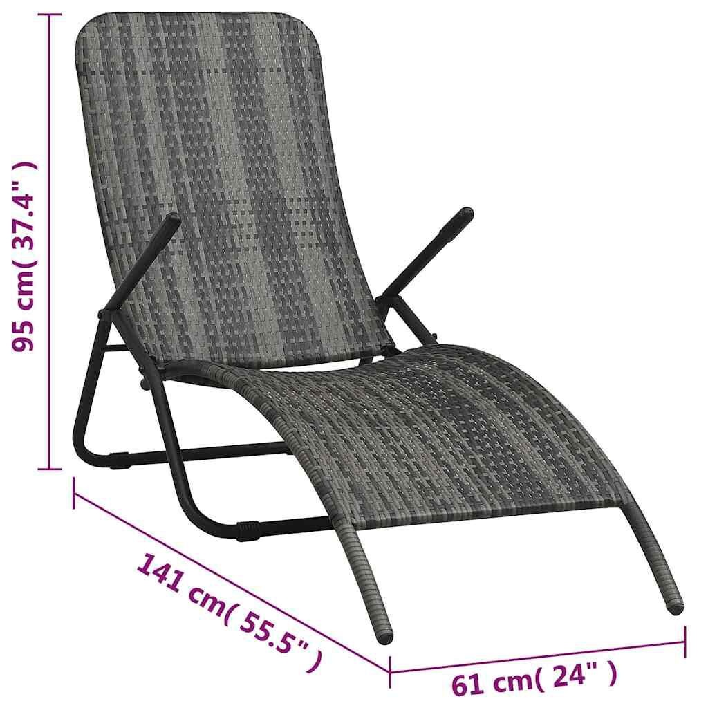 vidaXL Ligbed inklapbaar poly rattan grijs