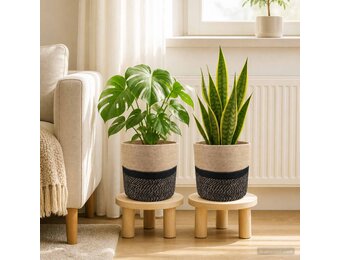 vidaXL Plantenpot Set 2 st Naturel en Zwart Ø 28 x 28 cm