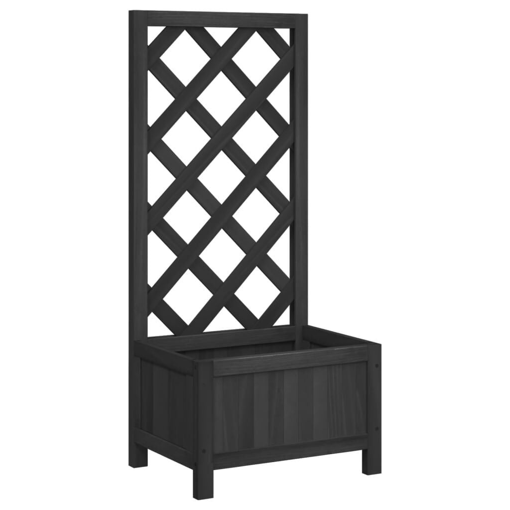 vidaXL Plantenbak met latwerk 40x30x90 cm massief vurenhout zwart