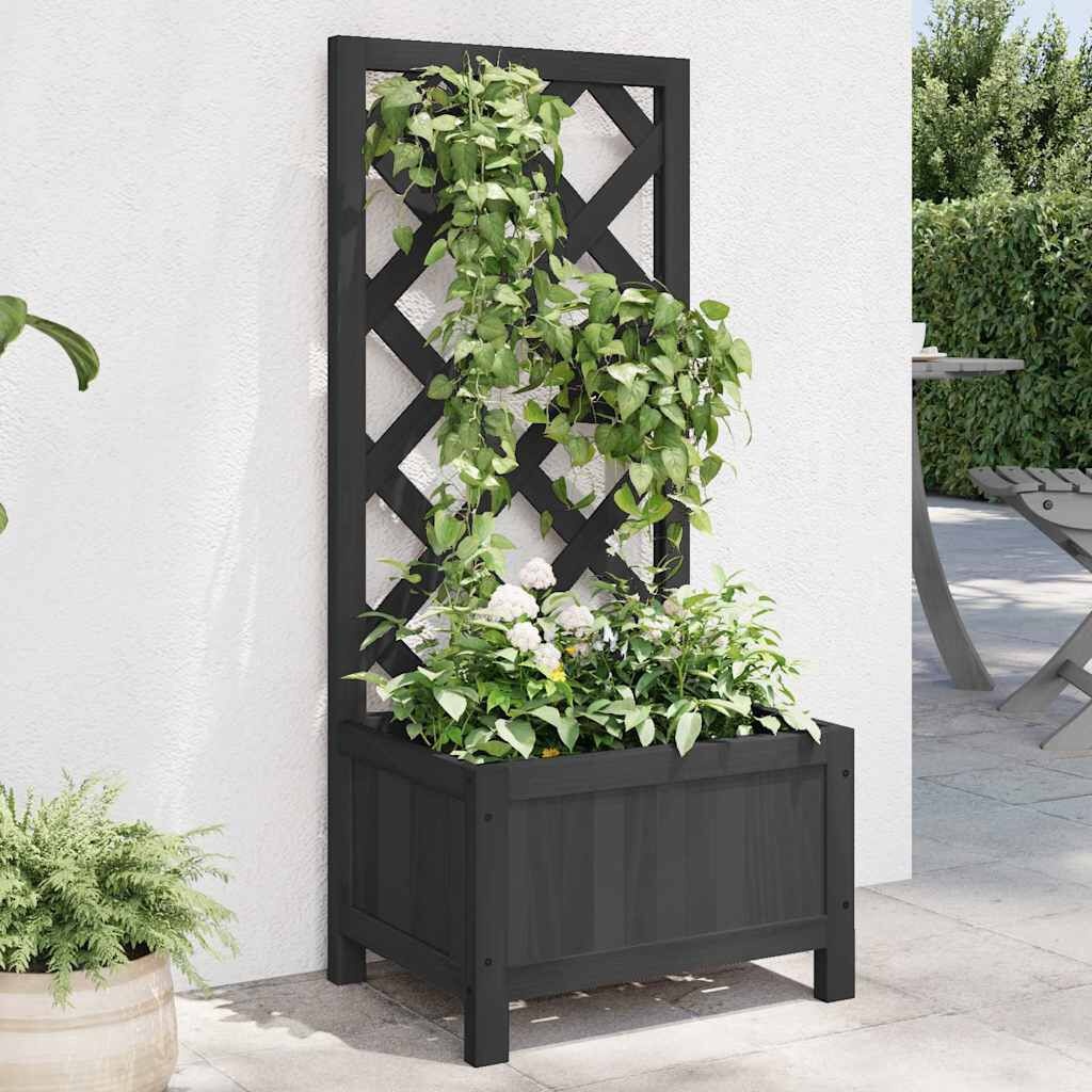 vidaXL Plantenbak met latwerk 40x30x90 cm massief vurenhout zwart